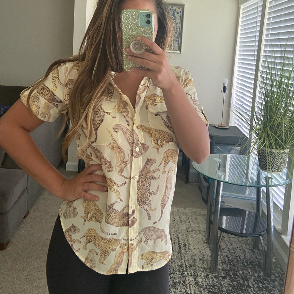 100% silk Cheetah Button down
